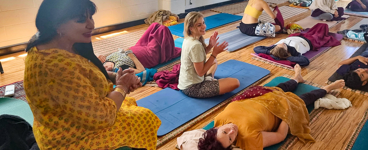 shanti yoga class with happy relaxed participants at southport qld