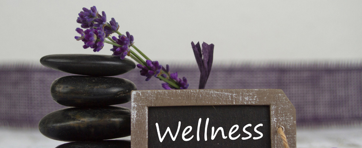 rocks lavender and word wellness